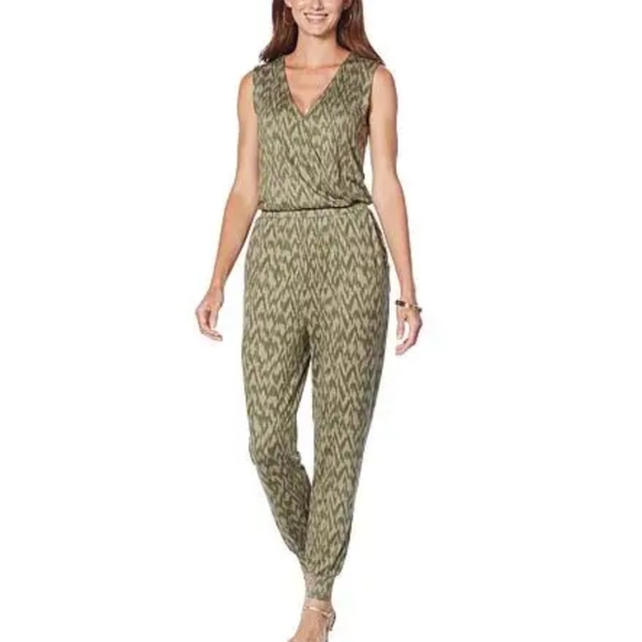 G by Giuliana LounGy Olive Green Ikat Knit Jogger Jumpsuit Womens Size Medium - Picture 1 of 11